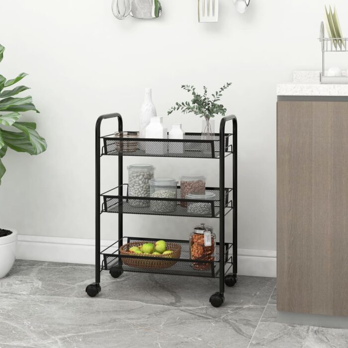 VXL8720286562765_m_en_hd_1.jpg Chariot de cuisine à 3 niveaux Noir 46x26x64 cm Fer – Image 1