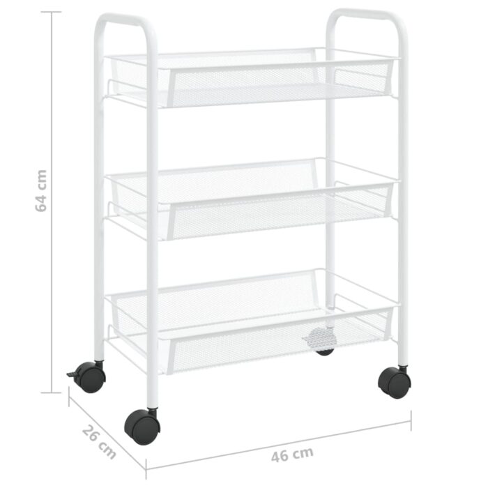 Chariot de cuisine à 3 niveaux Blanc 46x26x64 cm Fer – Image 5