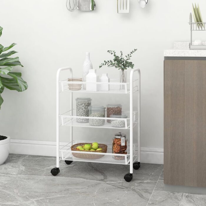 Chariot de cuisine à 3 niveaux Blanc 46x26x64 cm Fer – Image 1
