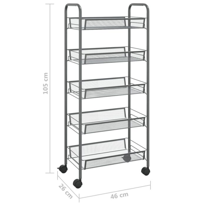 Chariot de cuisine à 5 niveaux Gris 46x26x105 cm Fer – Image 5