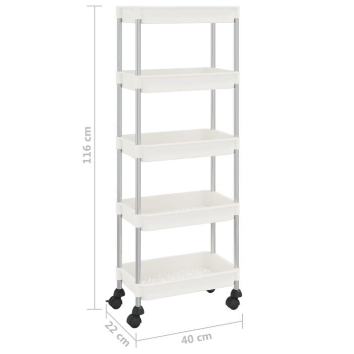 Chariot de cuisine 5 niveaux Blanc 42x29x128 cm Fer et ABS – Image 5