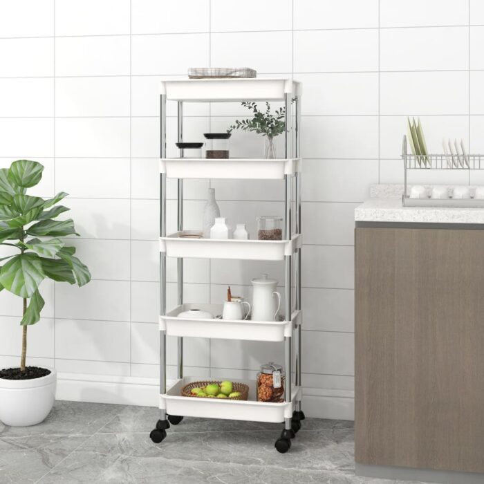 Chariot de cuisine 5 niveaux Blanc 42x29x128 cm Fer et ABS – Image 1