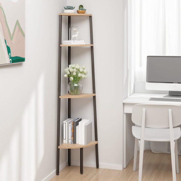 Étagère d'angle 4 niveaux Marron clair et noir 45,5x31,5x150 cm – Image 1
