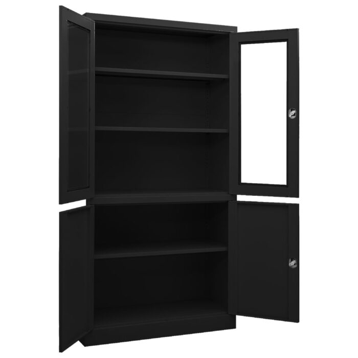 Armoire de bureau Noir 90x40x180 cm Acier – Image 5