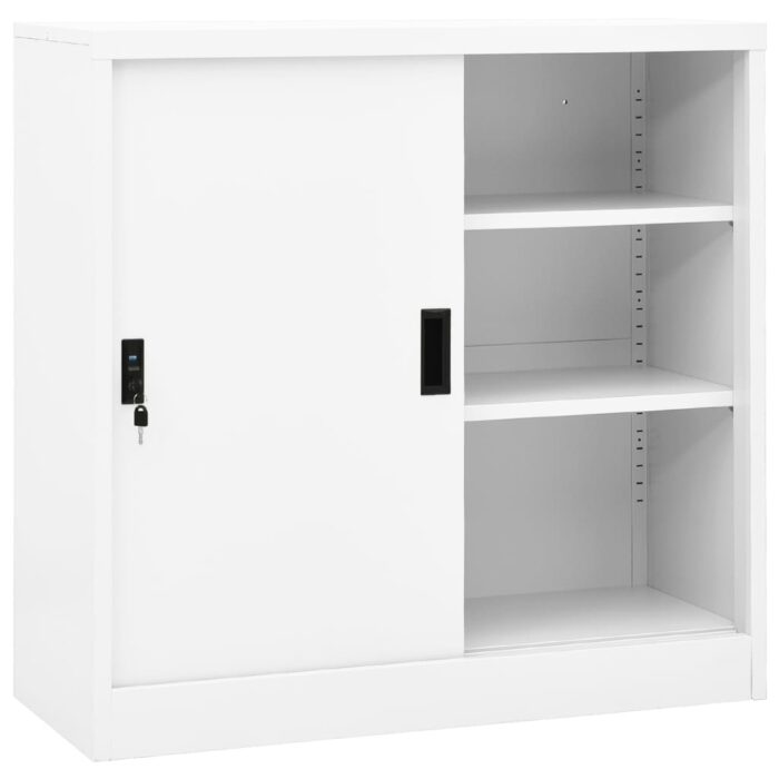 Armoire de bureau avec porte coulissante Blanc 90x40x90cm Acier – Image 1