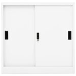 Armoire de bureau avec porte coulissante Blanc 90x40x90cm Acier – Image 2