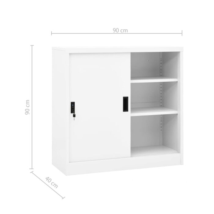 Armoire de bureau avec porte coulissante Blanc 90x40x90cm Acier – Image 7
