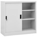 Armoire de bureau porte coulissante Gris clair 90x40x90cm Acier