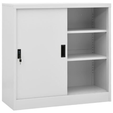Armoire de bureau porte coulissante Gris clair 90x40x90cm Acier