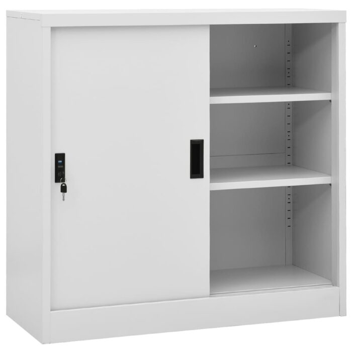 Armoire de bureau porte coulissante Gris clair 90x40x90cm Acier – Image 1