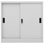 Armoire de bureau porte coulissante Gris clair 90x40x90cm Acier – Image 2