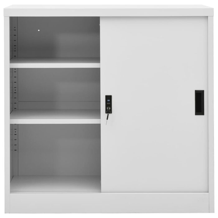 Armoire de bureau porte coulissante Gris clair 90x40x90cm Acier – Image 3