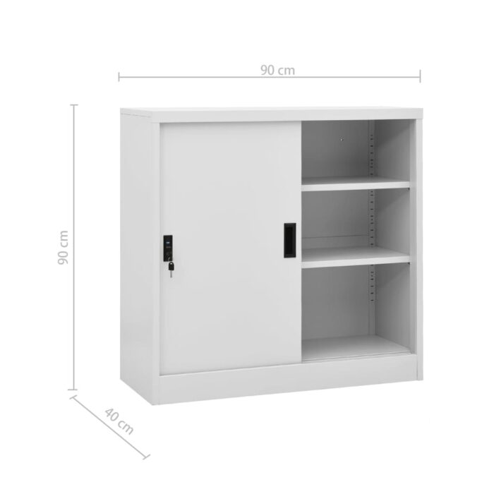 Armoire de bureau porte coulissante Gris clair 90x40x90cm Acier – Image 7