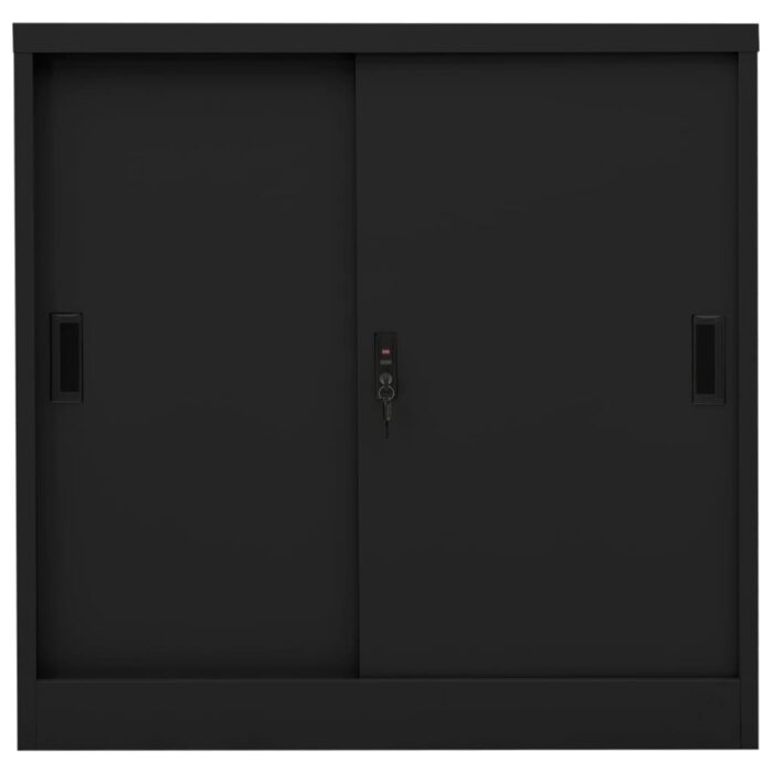 Armoire de bureau avec porte coulissante Noir 90x40x90 cm Acier – Image 2
