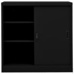 Armoire de bureau avec porte coulissante Noir 90x40x90 cm Acier – Image 3