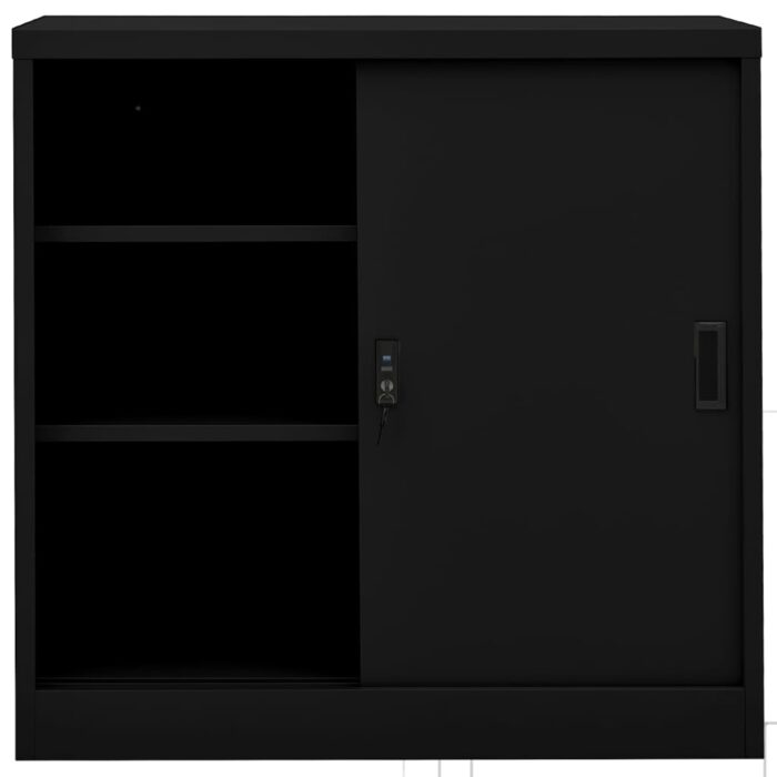 Armoire de bureau avec porte coulissante Noir 90x40x90 cm Acier – Image 3