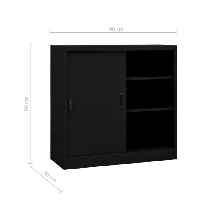 Armoire de bureau avec porte coulissante Noir 90x40x90 cm Acier – Image 7