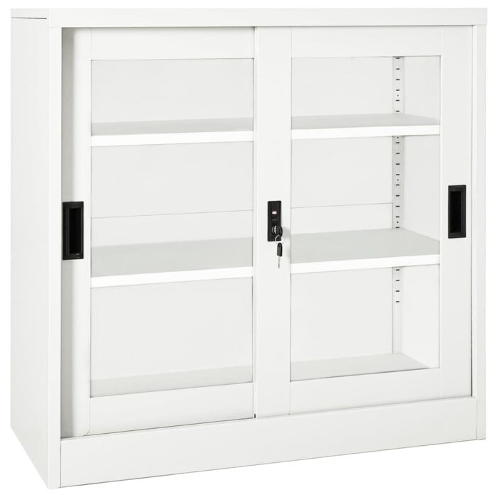 Armoire à portes coulissantes Blanc 90x40x90 cm Acier – Image 1