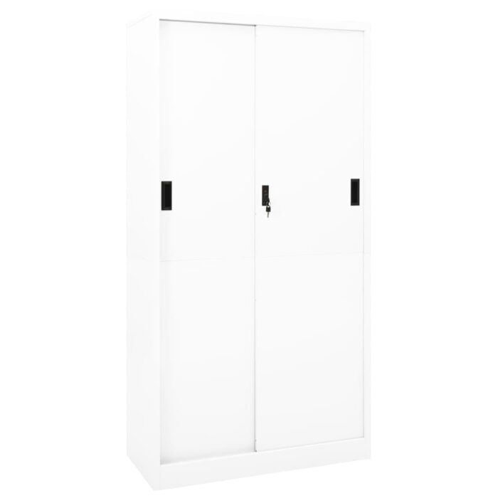 Armoire de bureau et porte coulissante Blanc 90x40x180 cm Acier – Image 1