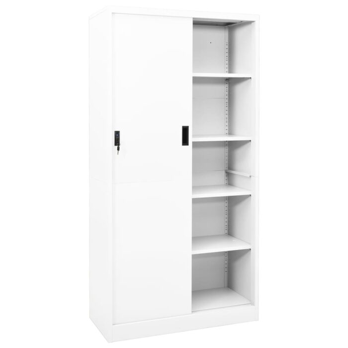 Armoire de bureau et porte coulissante Blanc 90x40x180 cm Acier – Image 2