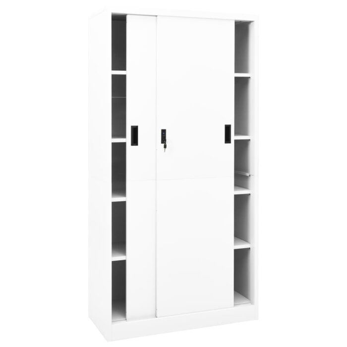 Armoire de bureau et porte coulissante Blanc 90x40x180 cm Acier – Image 3