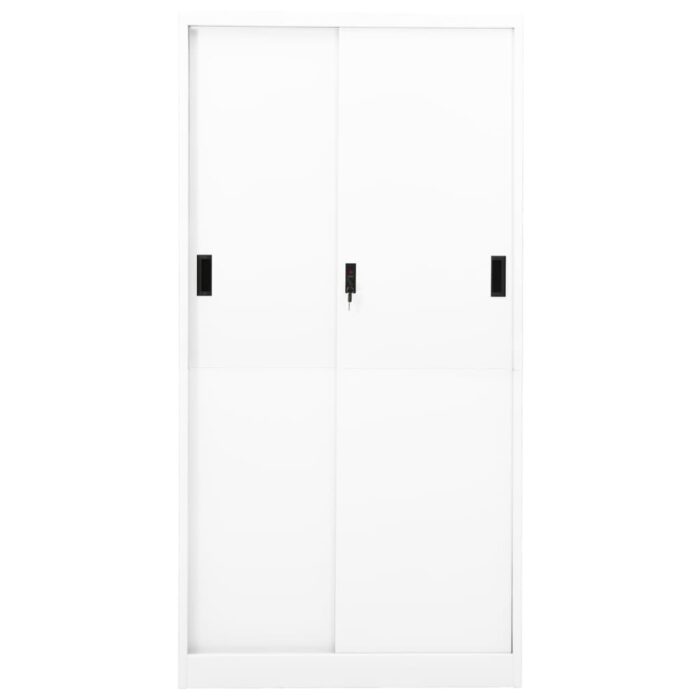 Armoire de bureau et porte coulissante Blanc 90x40x180 cm Acier – Image 4