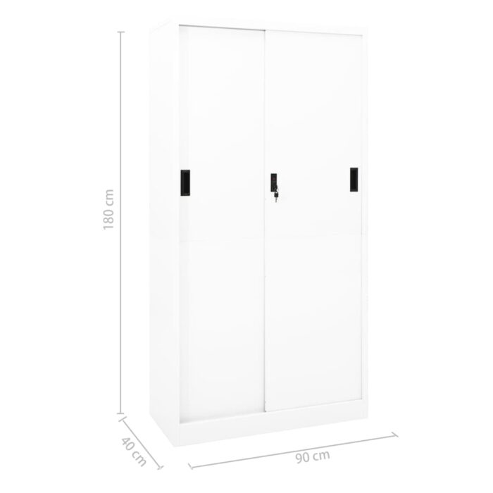 Armoire de bureau et porte coulissante Blanc 90x40x180 cm Acier – Image 8