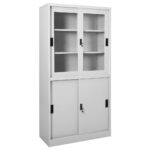 Armoire à bureau porte coulissante Gris clair 90x40x180cm Acier