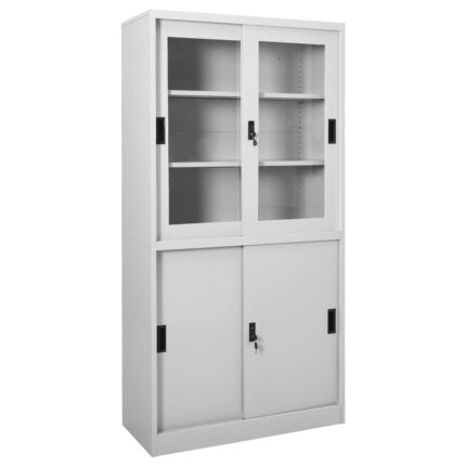 Armoire à bureau porte coulissante Gris clair 90x40x180cm Acier