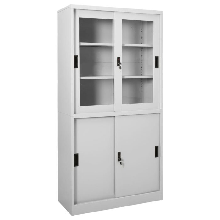 Armoire à bureau porte coulissante Gris clair 90x40x180cm Acier – Image 1