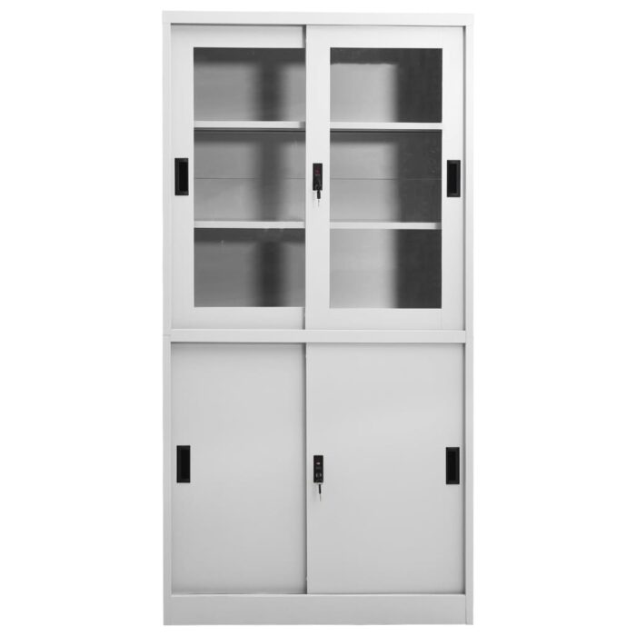 Armoire à bureau porte coulissante Gris clair 90x40x180cm Acier – Image 2