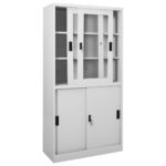 Armoire à bureau porte coulissante Gris clair 90x40x180cm Acier – Image 5