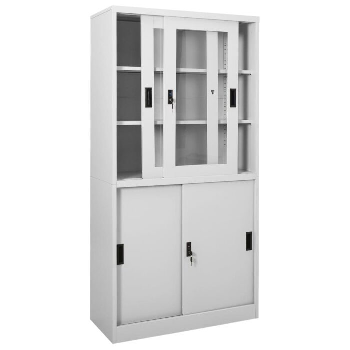 Armoire à bureau porte coulissante Gris clair 90x40x180cm Acier – Image 5