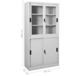 Armoire à bureau porte coulissante Gris clair 90x40x180cm Acier – Image 7