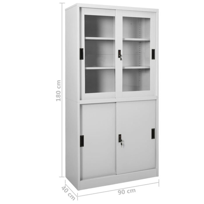 Armoire à bureau porte coulissante Gris clair 90x40x180cm Acier – Image 7