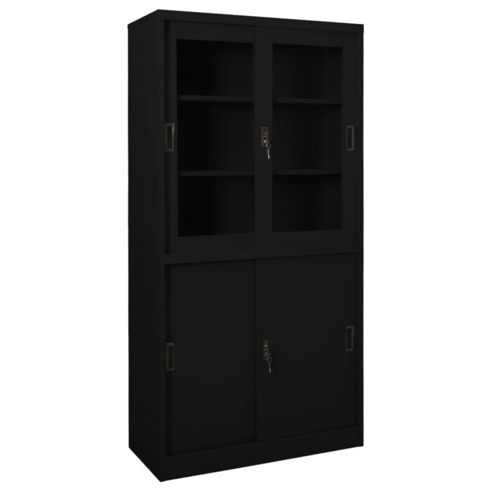 Armoire de bureau et porte coulissante Blanc 90x40x180 cm Acier – Image 1