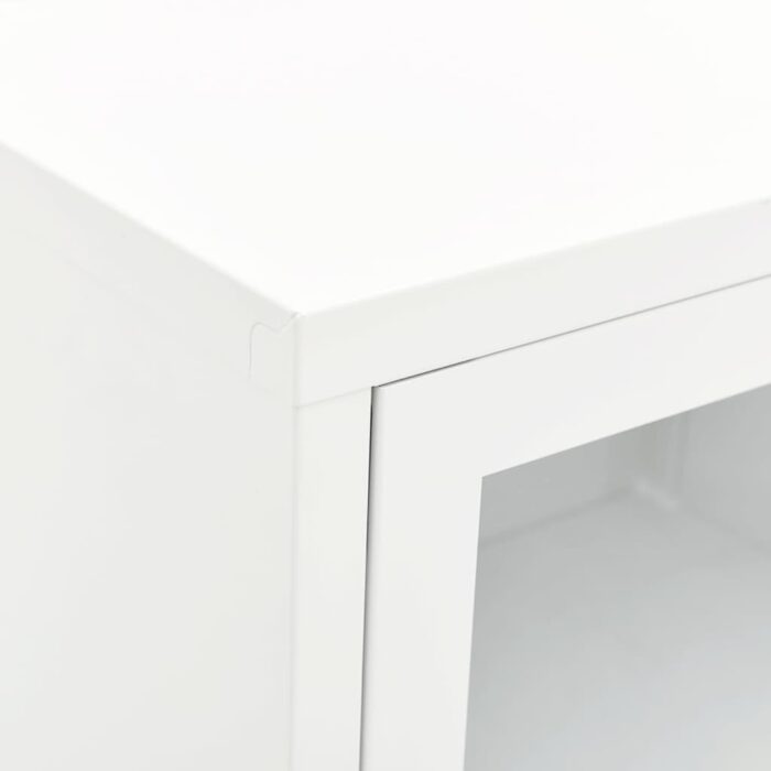 Meuble TV Blanc 90x30x44 cm Acier et verre – Image 2