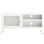Meuble TV Blanc 90x30x44 cm Acier et verre – Image 3