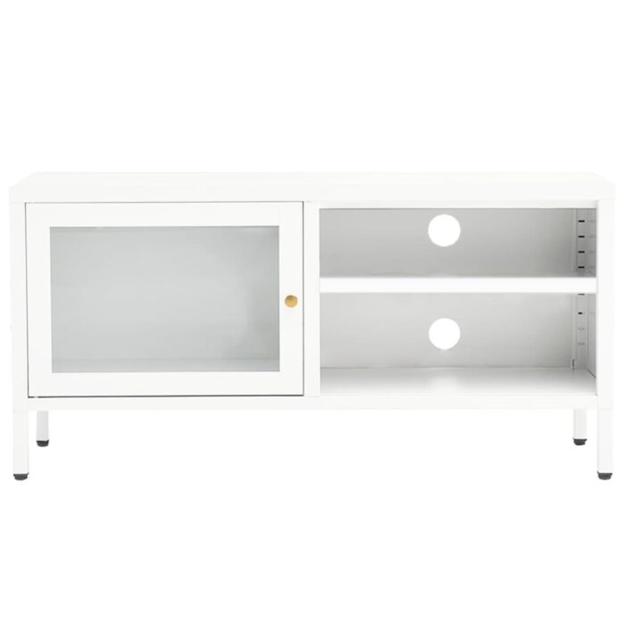 Meuble TV Blanc 90x30x44 cm Acier et verre – Image 3