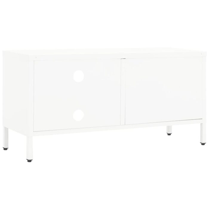 Meuble TV Blanc 90x30x44 cm Acier et verre – Image 5