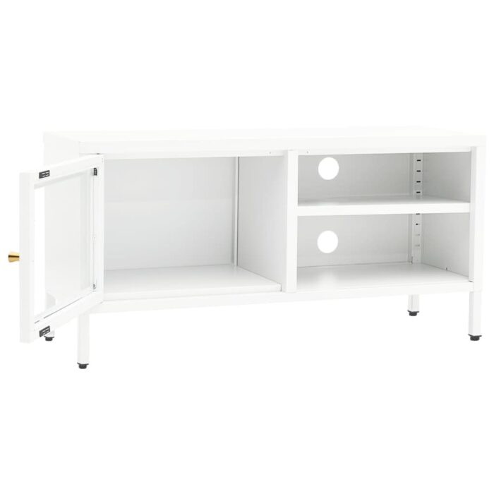 Meuble TV Blanc 90x30x44 cm Acier et verre – Image 6