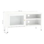 Meuble TV Blanc 90x30x44 cm Acier et verre – Image 8