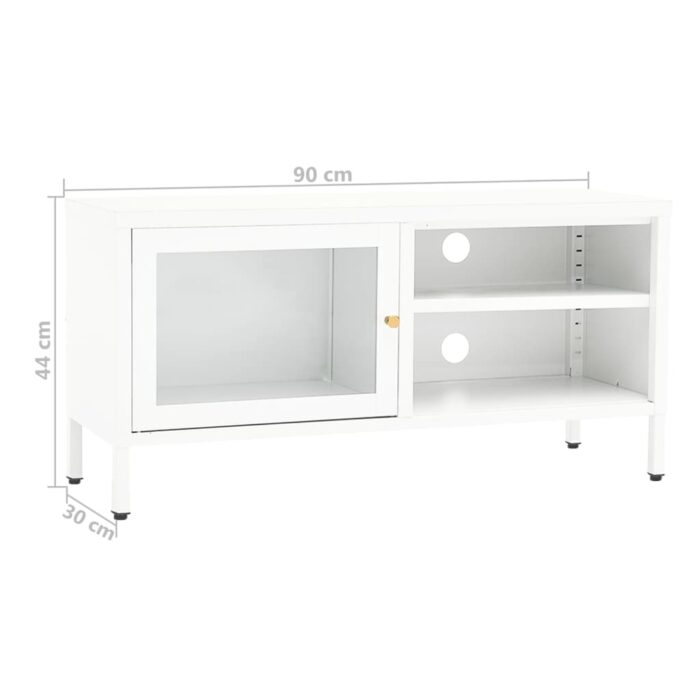 Meuble TV Blanc 90x30x44 cm Acier et verre – Image 8