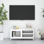 Meuble TV Blanc 90x30x44 cm Acier et verre
