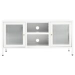 Meuble TV Blanc 105x35x52 cm Acier et verre – Image 3