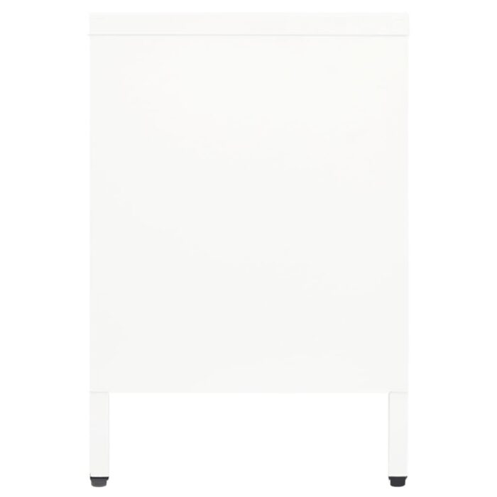 Meuble TV Blanc 105x35x52 cm Acier et verre – Image 4