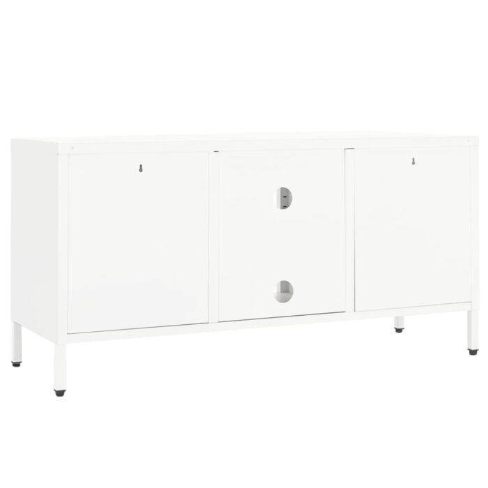Meuble TV Blanc 105x35x52 cm Acier et verre – Image 5
