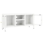 Meuble TV Blanc 105x35x52 cm Acier et verre – Image 6