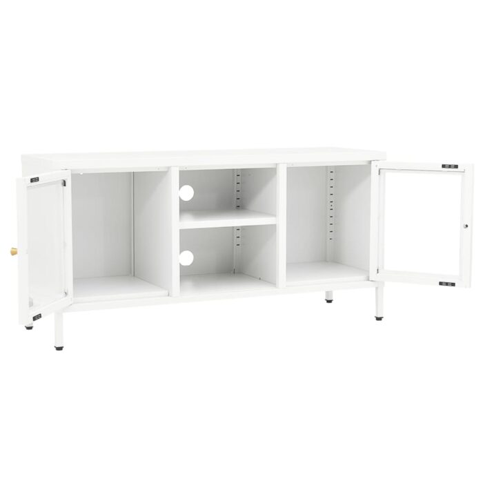 Meuble TV Blanc 105x35x52 cm Acier et verre – Image 6