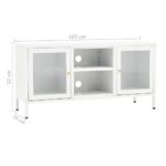 Meuble TV Blanc 105x35x52 cm Acier et verre – Image 8